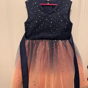 Elegant Navy and Peach Starry Kids Formal Dress